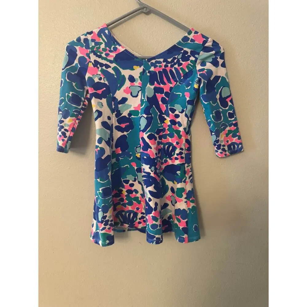 Lilly Pulitzer Girls Floral Shift Dress in Blue, Pink & Green